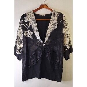 SPENCER ALEXIS Floral Lace Silk Blend Cardigan Blouse XL Bejeweled Glam Regency